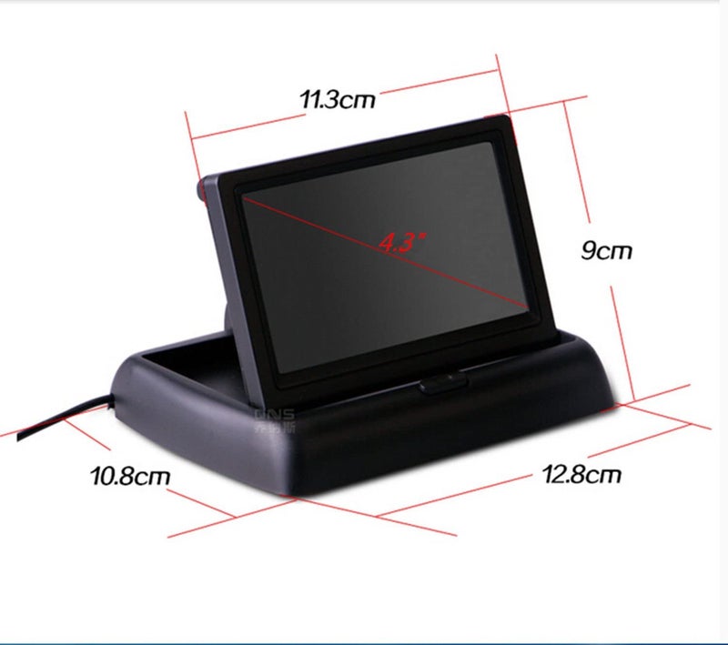 Ekylin Universal 4.3" Foldable Car Rear View Monitor with 2 RCA Channels, 12-24V Input, Auto Backup Screen for Truck, Car, DVD, and Media Player - Rear View Monitor with Dash Stand and 3M Sticker - Image 2